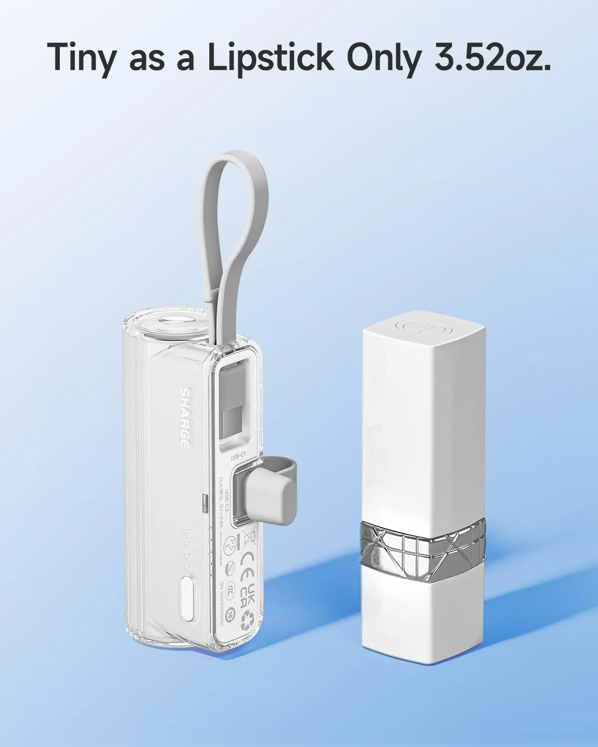 SHARGE Portable Charger Small Power Bank with Changeable Plugs Built in Cable, 5000mAh USB-C Battery Pack for iPhone 16