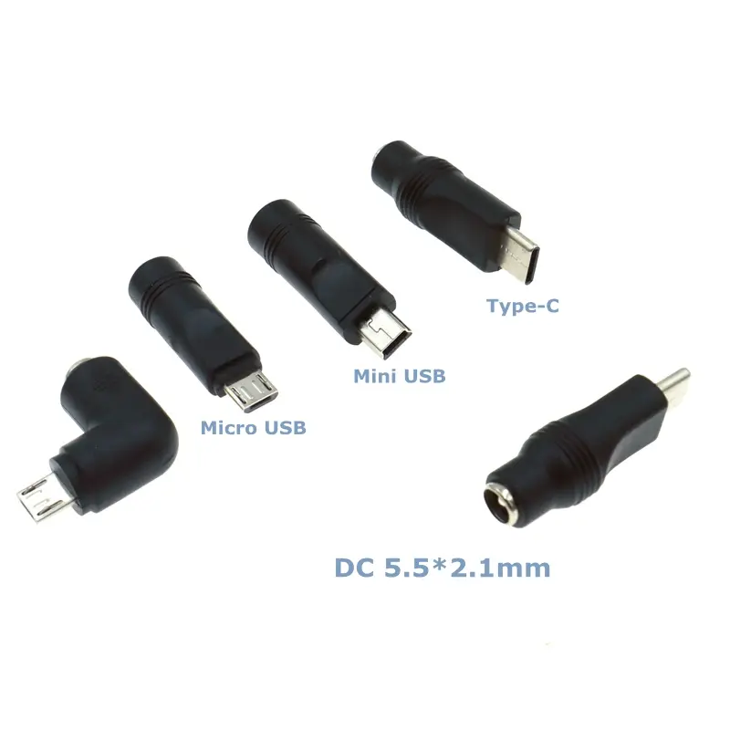 DC 5.5*2.1mm Female to Type-C Micro USB Mini USB 5V Power Conversion Charging Adapter for Male Mobile Phones and Tablets