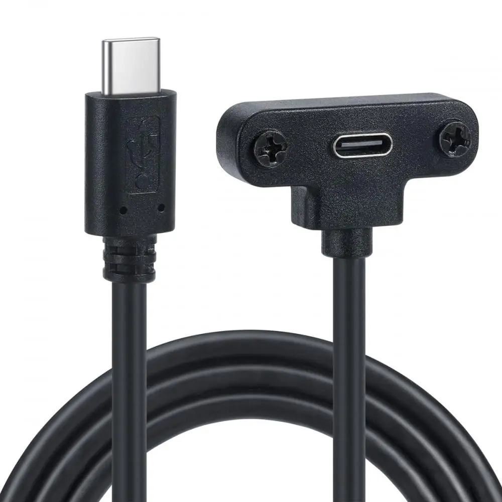 USB 2.0 Tyep C Panel Mount Adapter Cable 90 Degree Angle USB C Male to Female Extension Cable with Panel Mount Screw 1ft/30cm