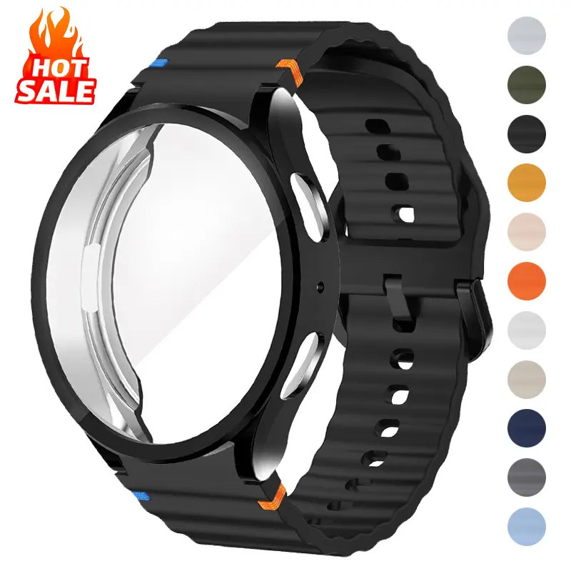 Case+Strap for Samsung Galaxy Watch7 40mm 44mm Silicone Band Bracelet Tempered Glass Screen Film TPU Case Protector Cover Bumper