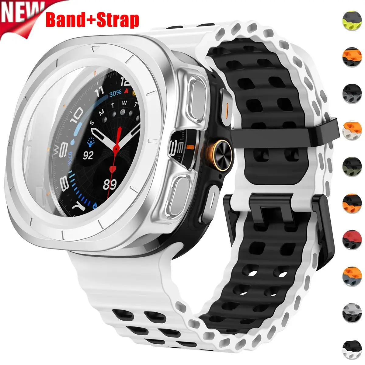 Case+Band For Samsung Galaxy Watch 7 ultra 47mm Tempered Glass Two color Sport silicone Bracelet Galaxy Watch Ultra7 Cover Shell