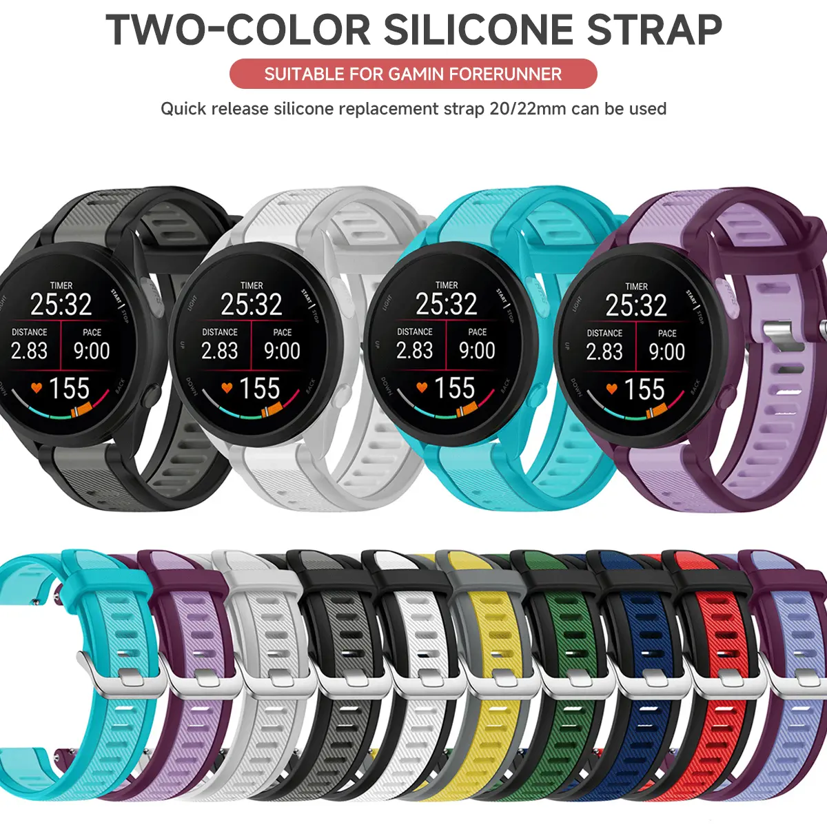 20 22mm Strap For Garmin Forerunner 165 265 255 Vivoactive 3 4 5 Venu 2 plus SQ 3 3S Silicone Watchband Wrist Bracelet