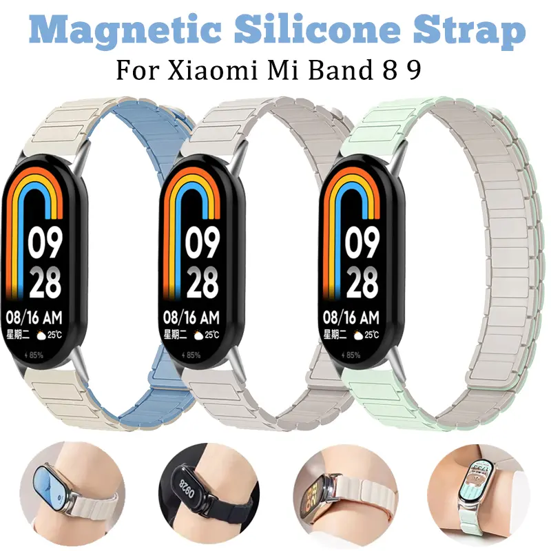 Magnetic Silicone Strap For Xiaomi Mi Band 8 Sport Wristband For Xiaomi Watch Miband 9 8/NFC Accessories Watchcase Bracelet