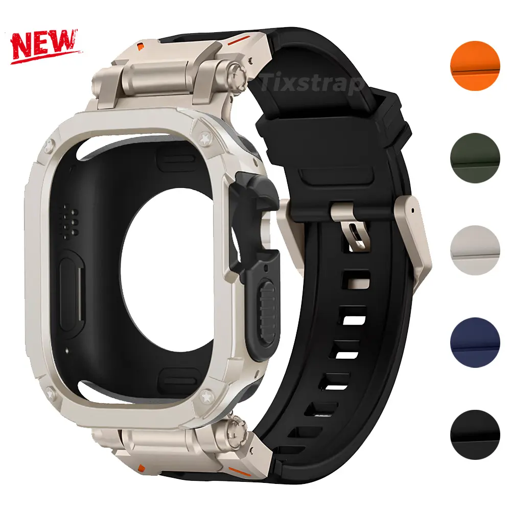 Silicone Strap+Case for Apple Watch Ultra 2 49mm 45mm 44mm Band Stainless Steel Connector PC Bumper Cover Iwatch 9 8 7 6 SE 5 4