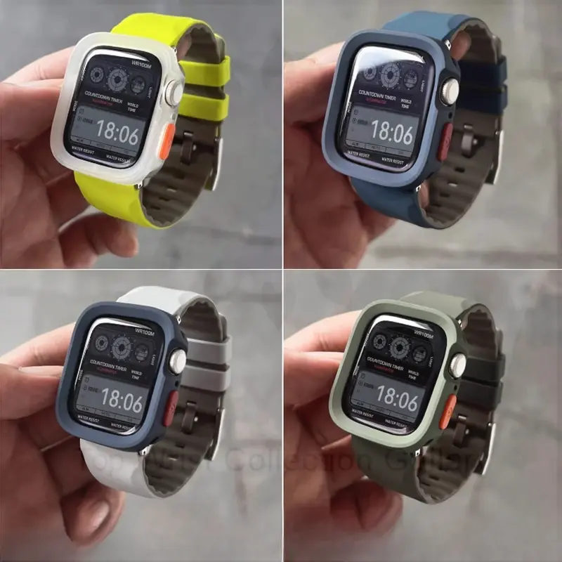 Silicone Strap+TPU Case for Apple Watch Band Ultra2 10 46mm 49mm 44mm 45mm Protector Cover Bracelet for IWatch Series 9 8 7 6 SE