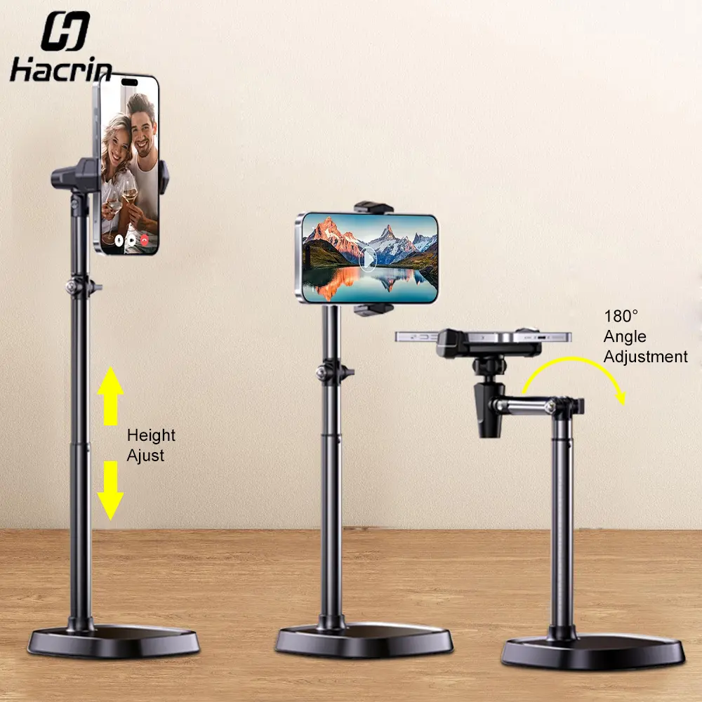 Phone Holder Height Adjustable Phone Holder for Live Broadcast, Portable Folding Multi-Angle Adjustable Stand for Cell Phone