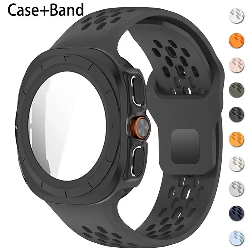For Samsung Galaxy Watch Ultra 47 Silicone Strap+Case Sport Watchband Bracelet for Galaxy Watch Ultra Tempered Glass Cover Band