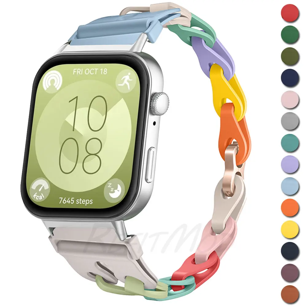 Chain Buckle Silicone Metal Strap for Huawei Fit 3 2 1 Bracelet Fashion Replacement Wristband for Huawei Watch Fit3 Accessories