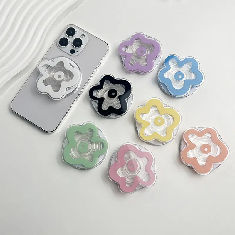 Acrylic Solid Color Transparent Flower Mobile Phone Holder Creative for IPhone 16 15 14 13 Ring Finger Expanding Stand