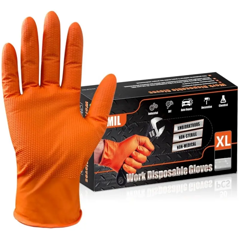 10/50PCS Industrial Nitrile Gloves Disposable 8mil Thick Diamond Textured Grip Gloves Heavy Duty Mechanic Safety Working Gloves