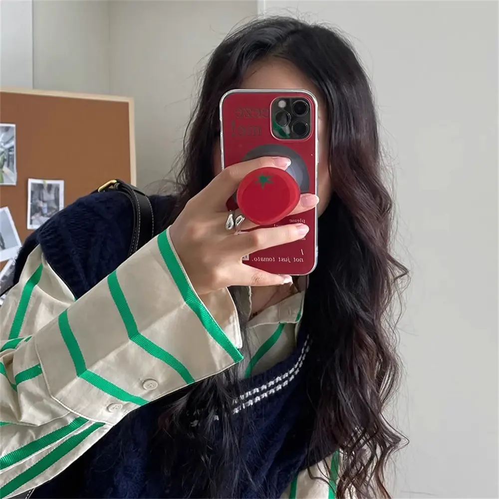 Korean Cute Vegetable Tomato Griptok Bracket Grip Tok for IPhone  Samsung Universal Accessories Phone Holder Ring Support Stand