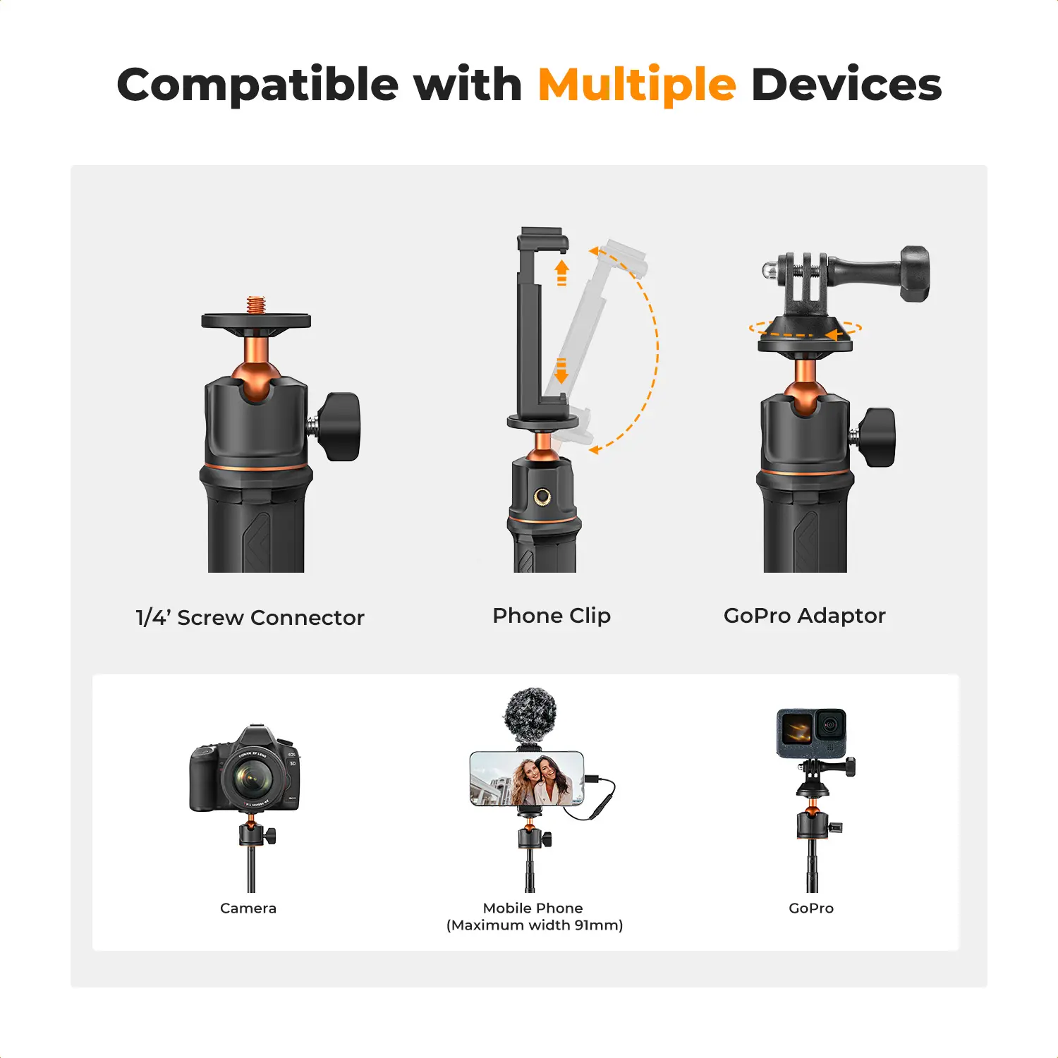 K&F Concept 60cm 3 in 1 Selfie Stick Desktop Stand BallHead Mobile phone Holder Tripod for Camera GoPro Bluetooth Remote Control