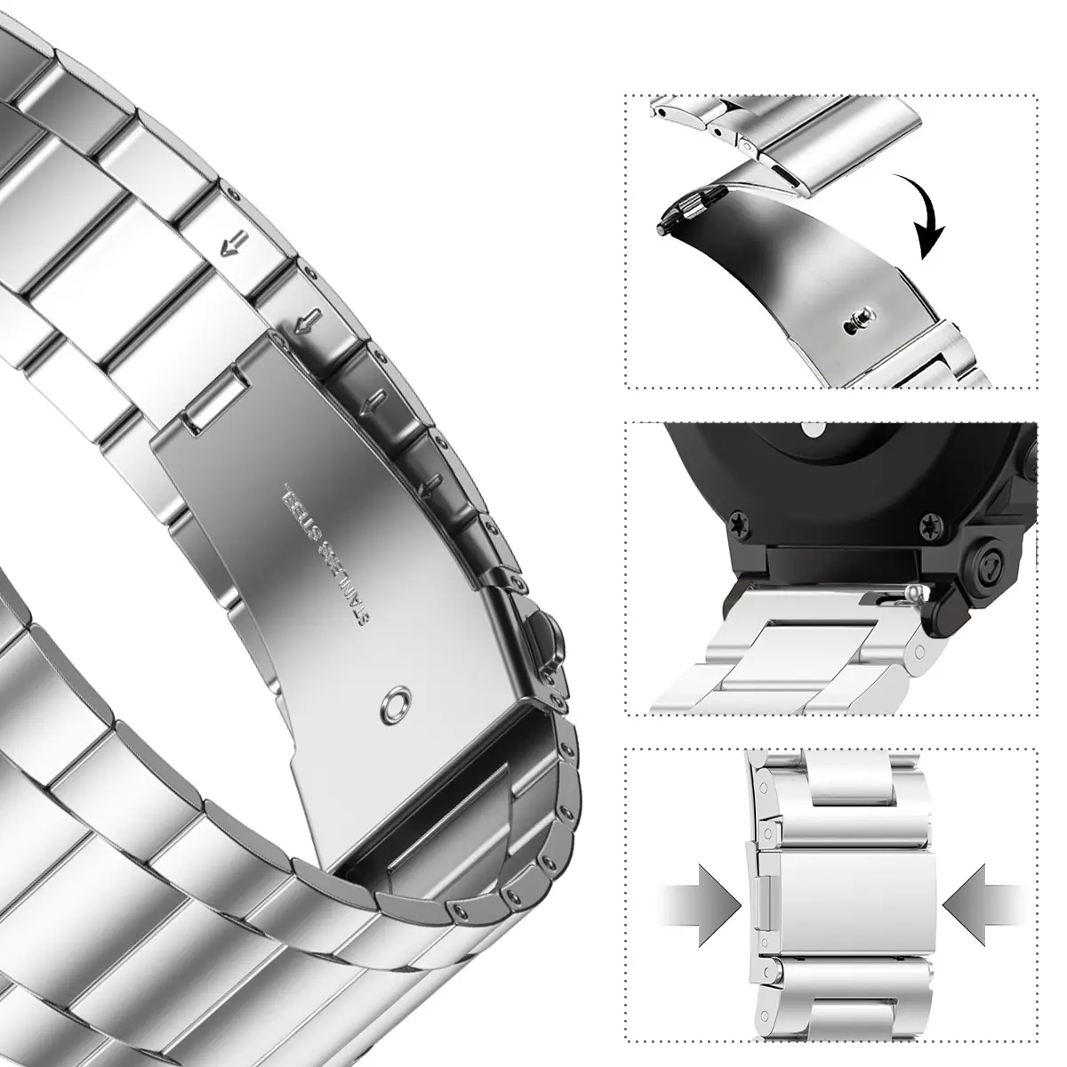 Stainless Steel Band for Amazfit T-rex 2 3 Ultra Watch Strap Metal for Amazfit Trex Pro T Rex Tyrannosaurus Smartwatch Bracelet