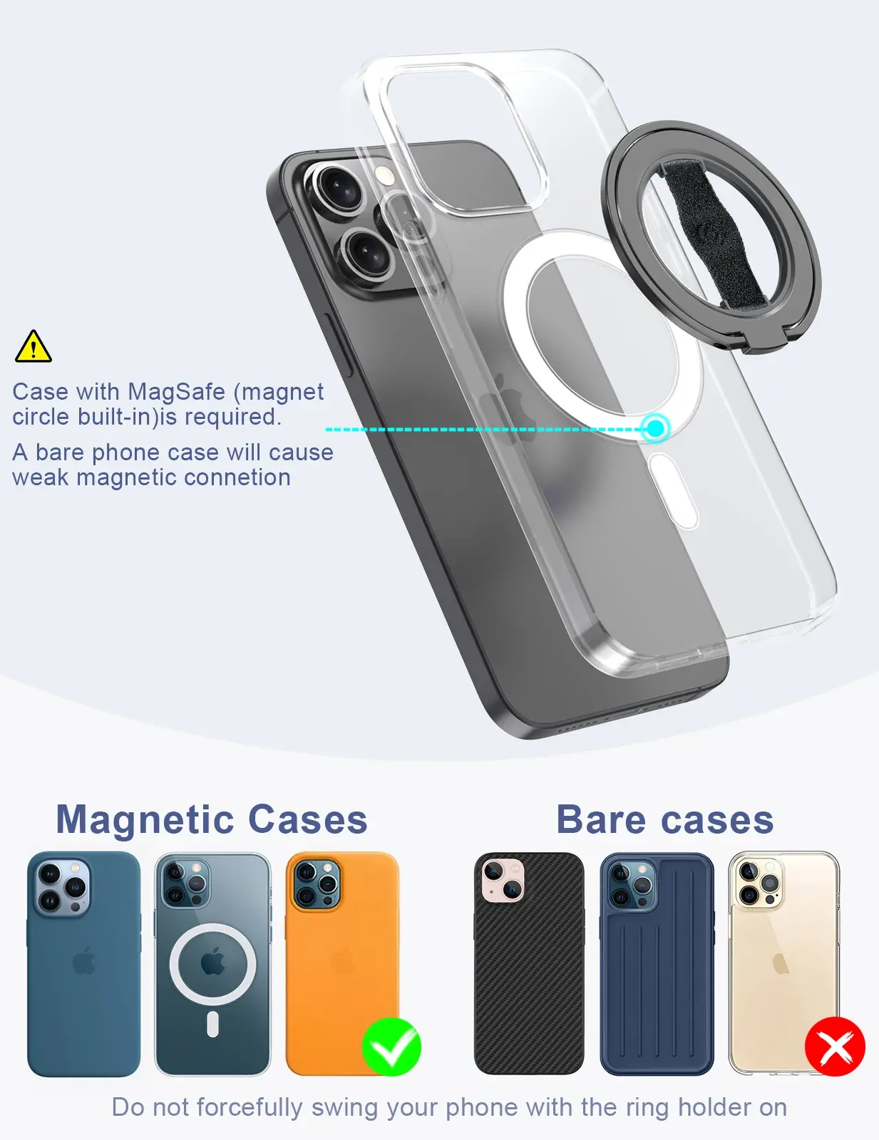 EWA MagOne 3rd Gen Compatible with MagSafe Phone Holder, Removable Magnetic Ring Holder Kickstand Ring for iPhone 16,15,14,13,