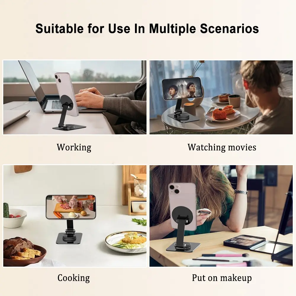 Phone Holder Desktop Magnetic Phone Stand 360° Rotation Foldable Desktop Cell Phone Stand For iPhone 15 14 13 12 Pro Max