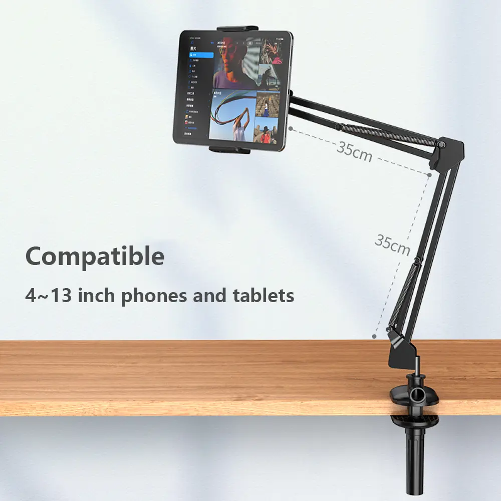 Aluminum Tablet Desk Bed Mount Lazy Stand Adjustable Cell Phone Long Arm Holder for iPad 4 Pro 11 12.9 /Air/Surface Go/Yoga Book