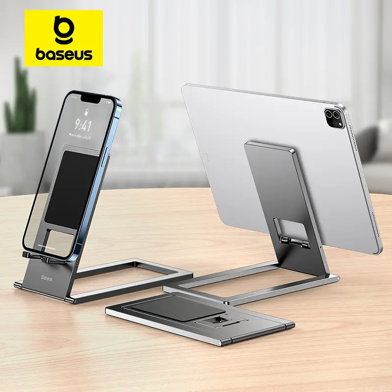 Baseus Foldable Metal Phone Holder For iPhone 17 Air 16 15 Pro Max iPad Pro Mini Samsung Tablet Desktop Cell Mobile Phone Stand