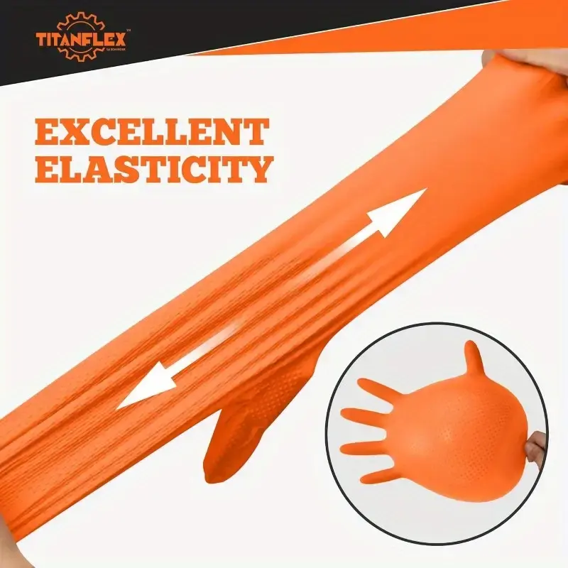 10/50PCS Heavy Duty Orange Industrial Nitrile Gloves Disposable 8mil Raised Diamond Texture Gloves Mechanic Tattoo Safety Gloves