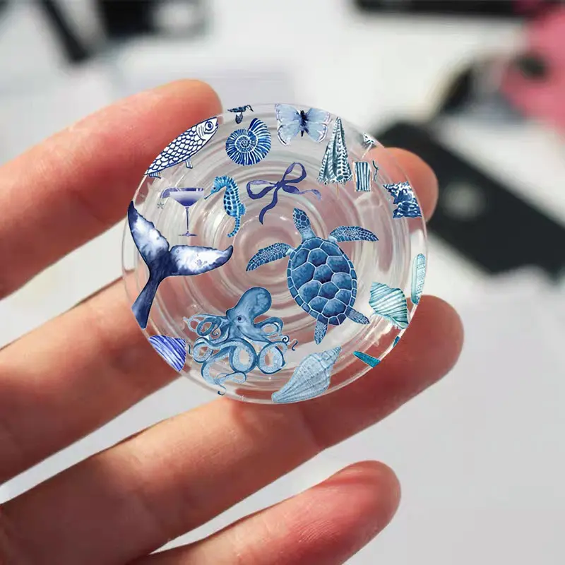 Summer Cartoon Turtle Pattern Folding Mobile Phone Grip Stand Holder For iPhone 16 15 Samsung Cool Ocean Clear Griptok Bracket