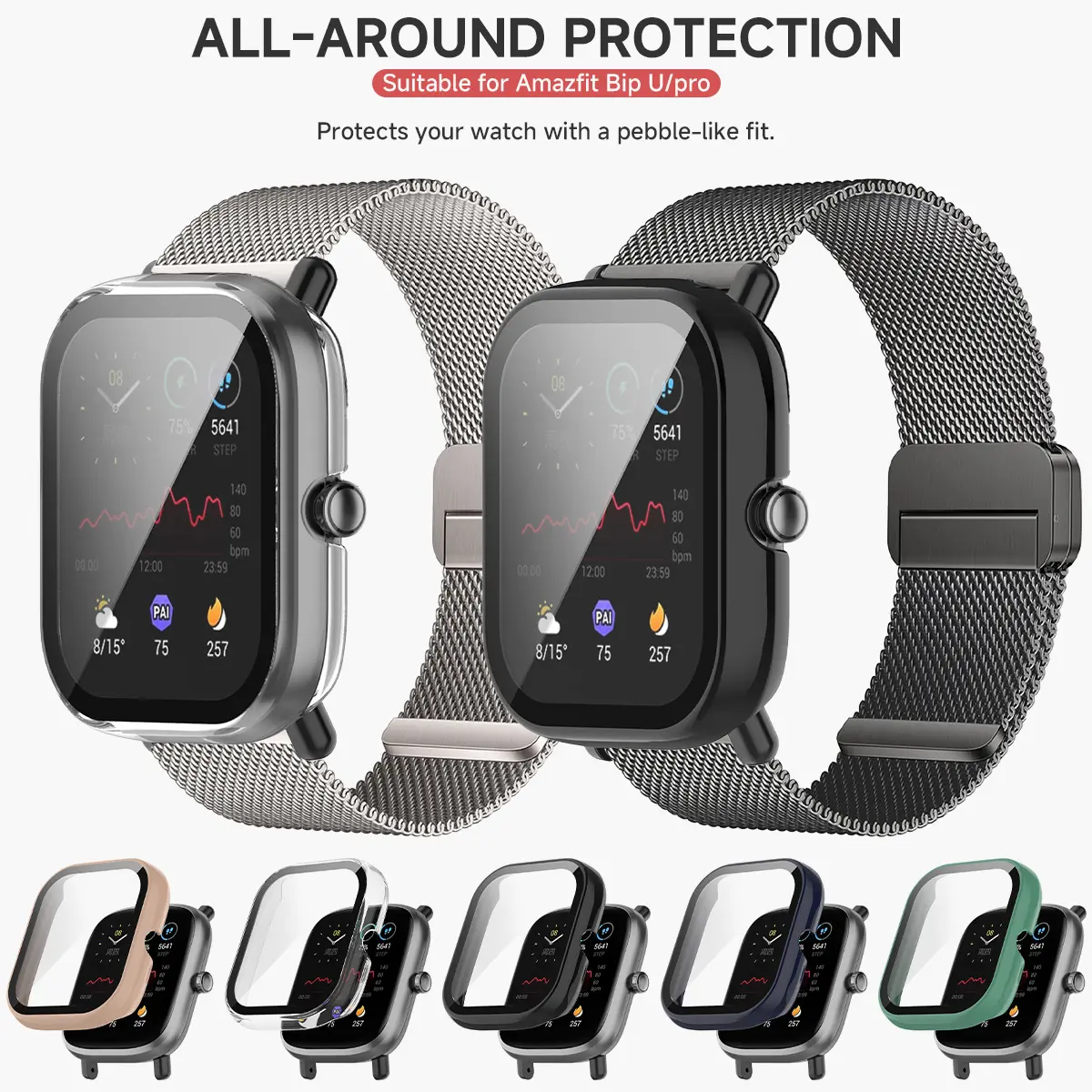 PC+Tempered Glass Case For Amazfit Bip U/Bip U pro Integrated Watch Case For Amazfit Pop Pro Screen Protector Cover Bumper Shell