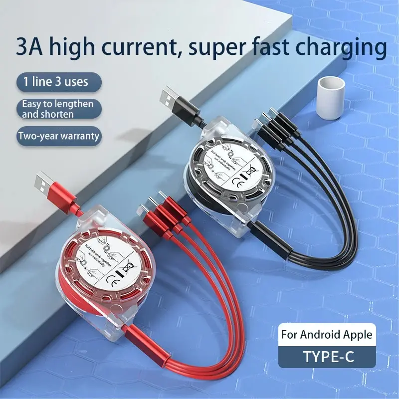 Suitable for iPhone TYPE-C 3 in 1 telescopic one to three mobile charging cable charging cable