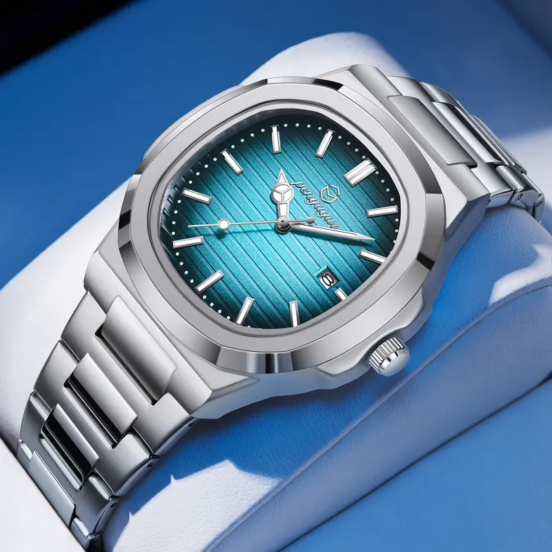 PENGAGAR Men Watches Luxury Stainless Steel Quartz Watch Man Leather Calendar Sports Wristwatch Luminous Clock reloj hombre
