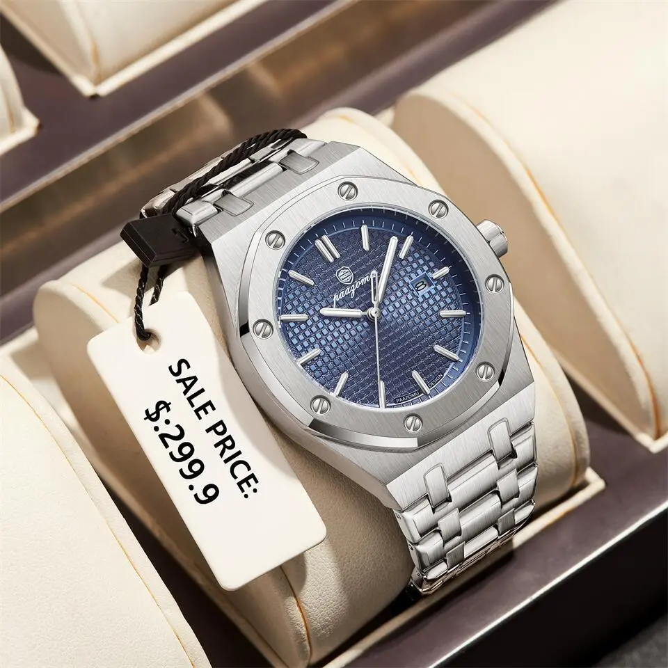 PENGAGAR Square Luxury Men Wristwatch Waterproof Luminous Date Stainless Steel Male Clock Business Sports Quartz Watches For Men
