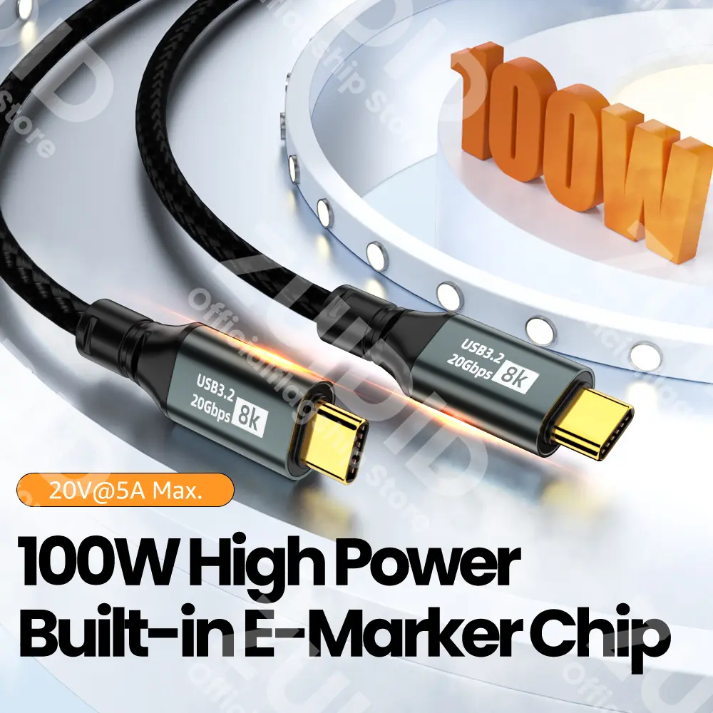 PD100W USB 3.2 20Gbps ThunderBolt 3 Type C to Type C Cable 8K@60Hz USB-C Cable Cord For iPhone 15 Pro Max MacBook Samsung 2/3m