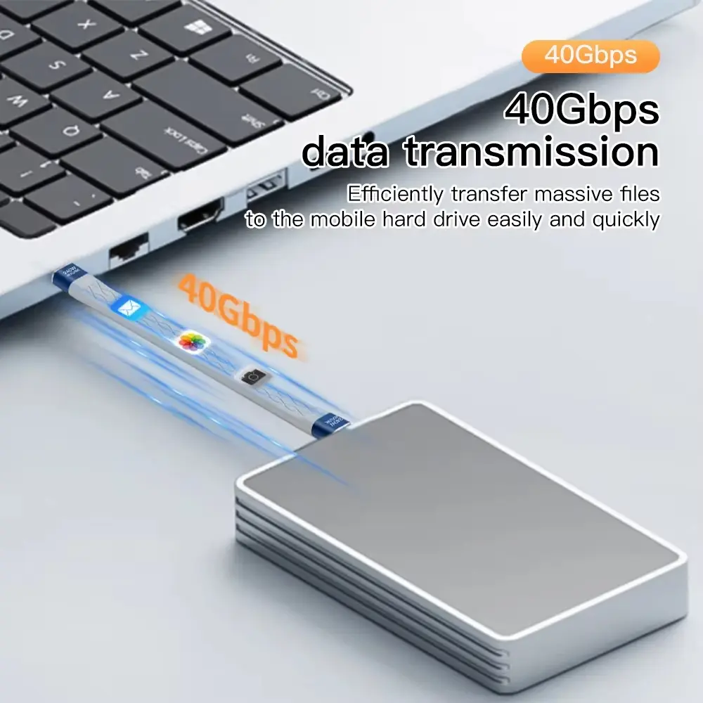 Type-C to Type-C 240W Short Cable Fast Charging USB-C Cord 40Gbps Data Transfer 8K Flat Slim FPC Data Charge Extension Cable ﻿