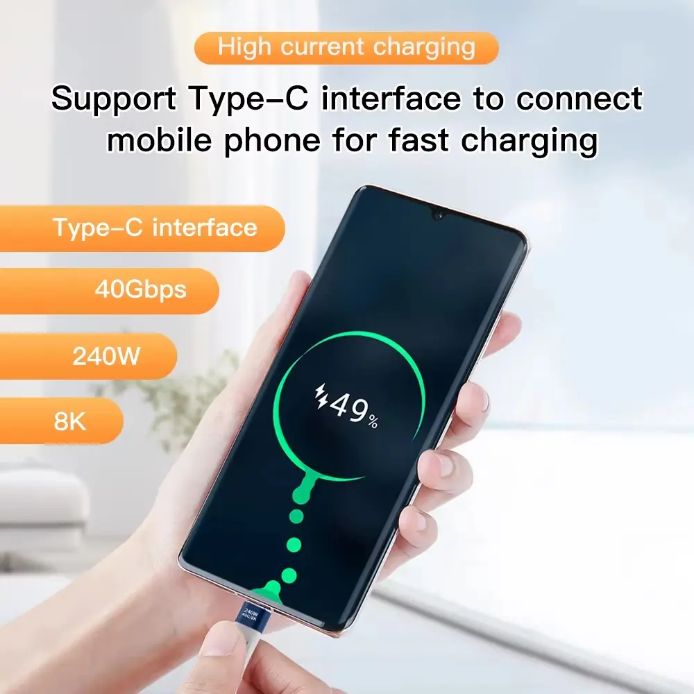 Type-C to Type-C 240W Short Cable Fast Charging USB-C Cord 40Gbps Data Transfer 8K Flat Slim FPC Data Charge Extension Cable ﻿