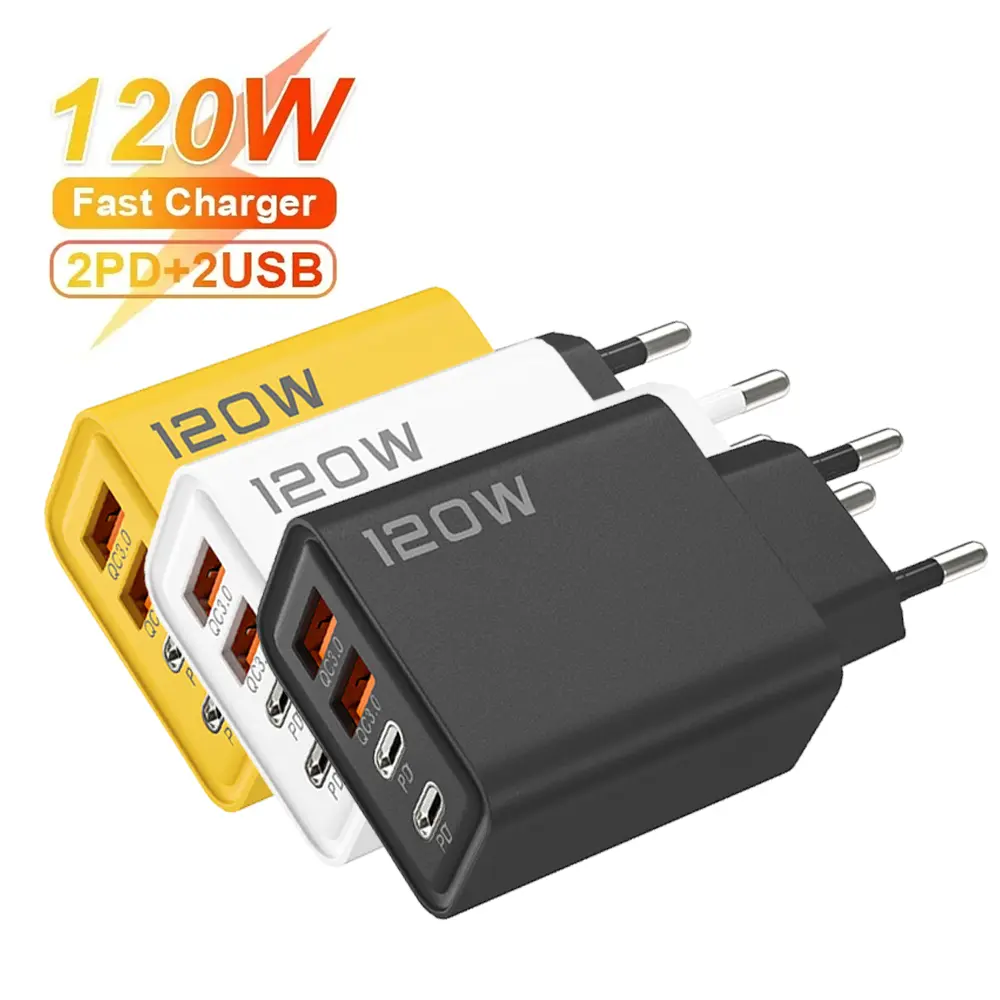 4 Prots USB Type C Charger Total 120W Quick Charge 3.0 Fast Charger PD Mobile Phone Wall Adapter For iPhone 16 Samsung Xiaomi 15