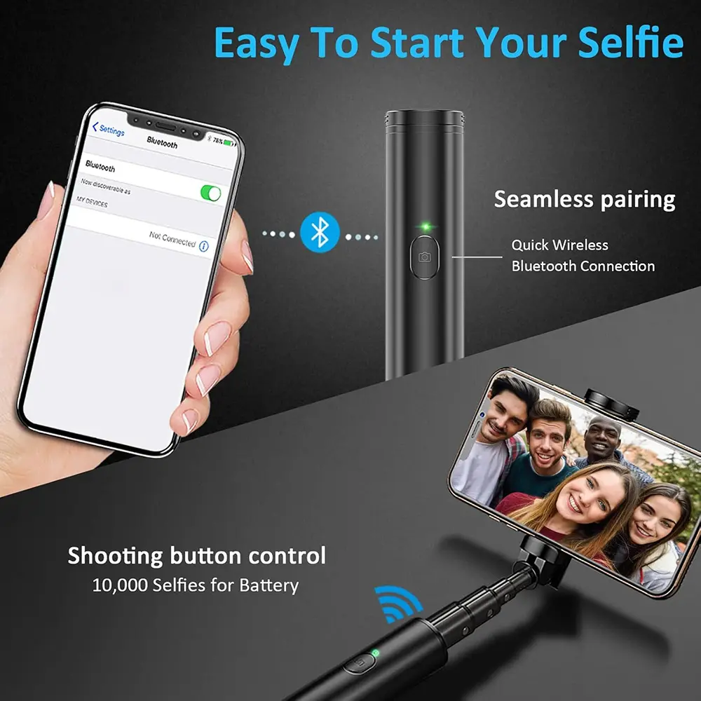 Aluminium Extendable Wireless Selfie Stick Bluetooth Tripod for IPhone 14 13 12 11Pro Max Samsung Phone Monopod Selfiestick