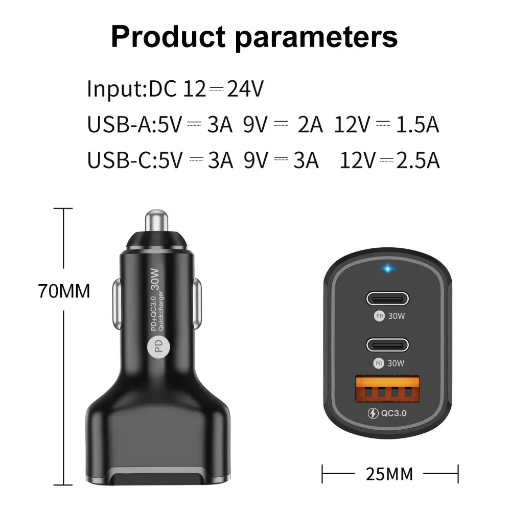 USB 30W Fast Charging Phone Type C Car Charger Quick Charge 3.0  Adapter for iPhone 13 12 11 Pro Max Redmi Huawei Samsung S21 S2