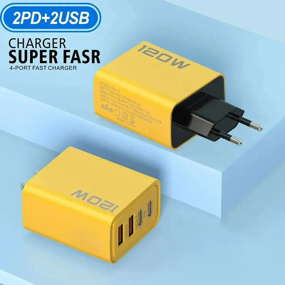 4 Prots USB Type C Charger Total 120W Quick Charge 3.0 Fast Charger PD Mobile Phone Wall Adapter For iPhone 16 Samsung Xiaomi 15