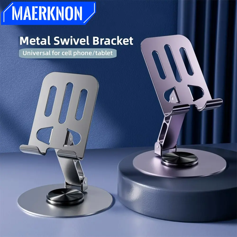 720 Rotate Metal Phone Holder Lazy Portable Foldable Stand For iPad Mobile Phone Stand Desktop Live Double Shaft Design Stable A