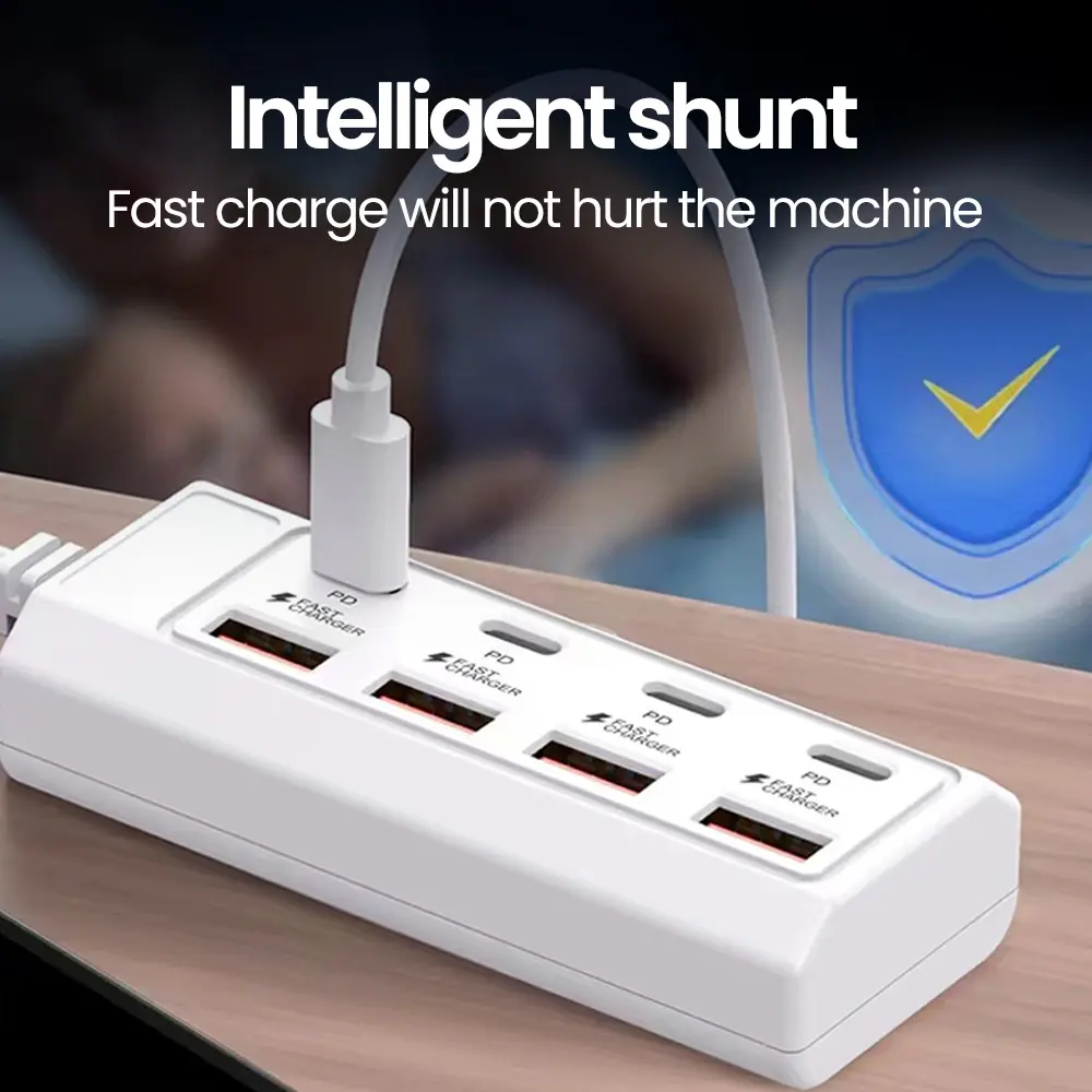 8 in 1 USB Charger Sockets PD25W 4Type-C+4USB USB Type C  Extend Charger Fast Charging Power Adapters For iPhone Xiaomi Samsung