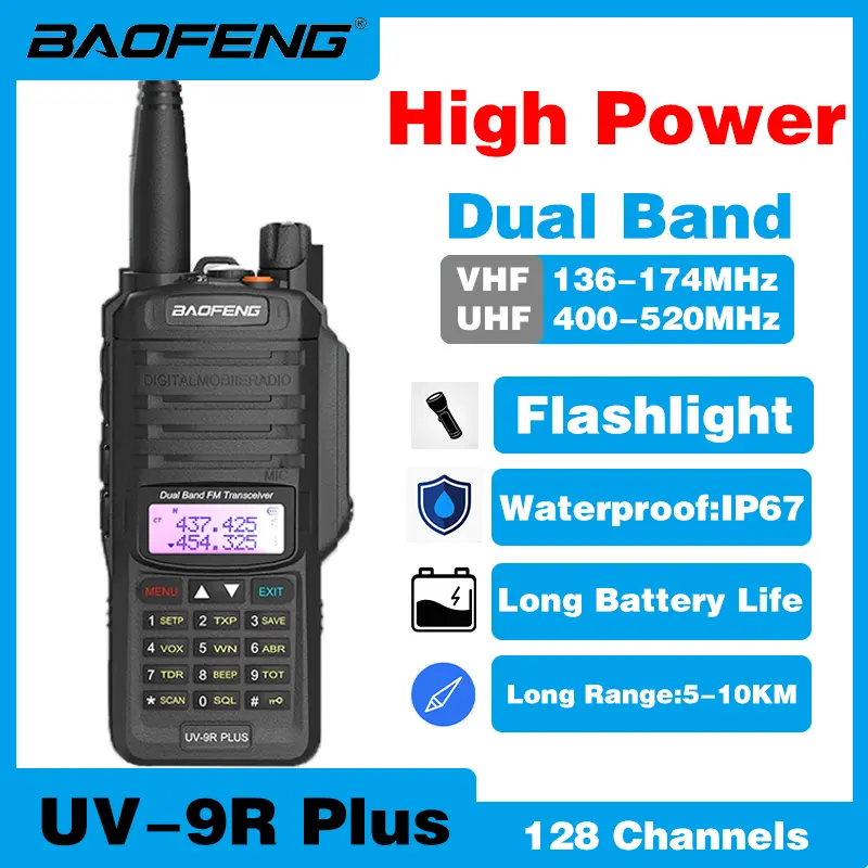 Baofeng UV-9R Plus IP68 Waterproof Walkie Talkie Dual Band 10KM Long Range Portable VHF/UHF Transceiver CB Hunting Ham Radio