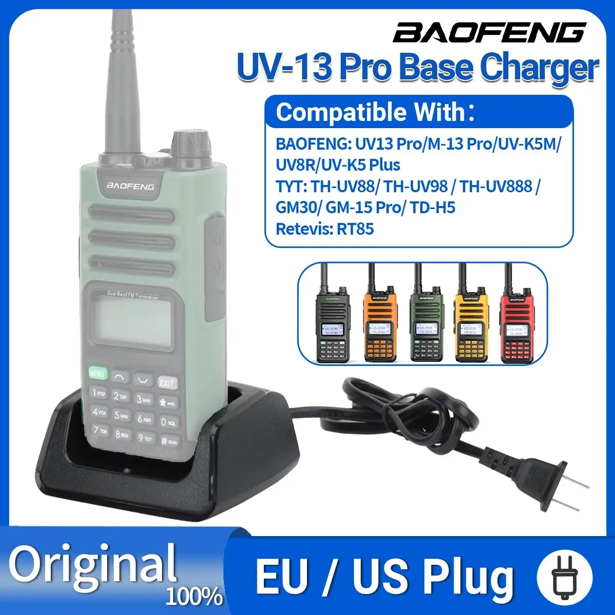 Baofeng UV 13 Battery Charger For Walkie Talkie UV K5M UV K5 Plus UV 8R Base Desktop Charger Station Two Way Radio Accessories