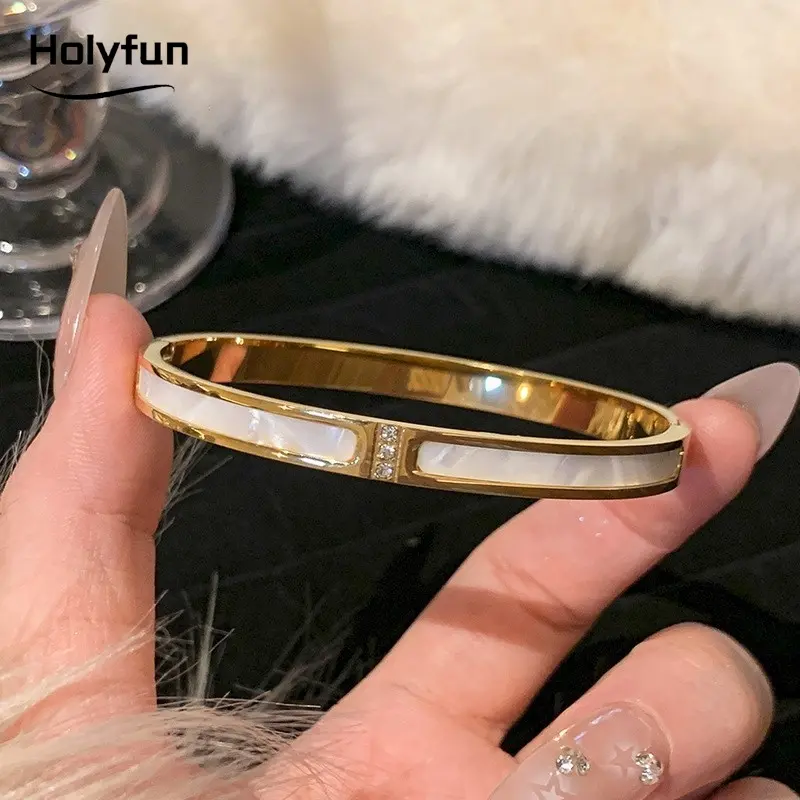 Classic Bracelet Design Gold Color Waterproof Stainless Steel Luxury Brand Sparkling Zircon Bangles for Women Gift Jewelry