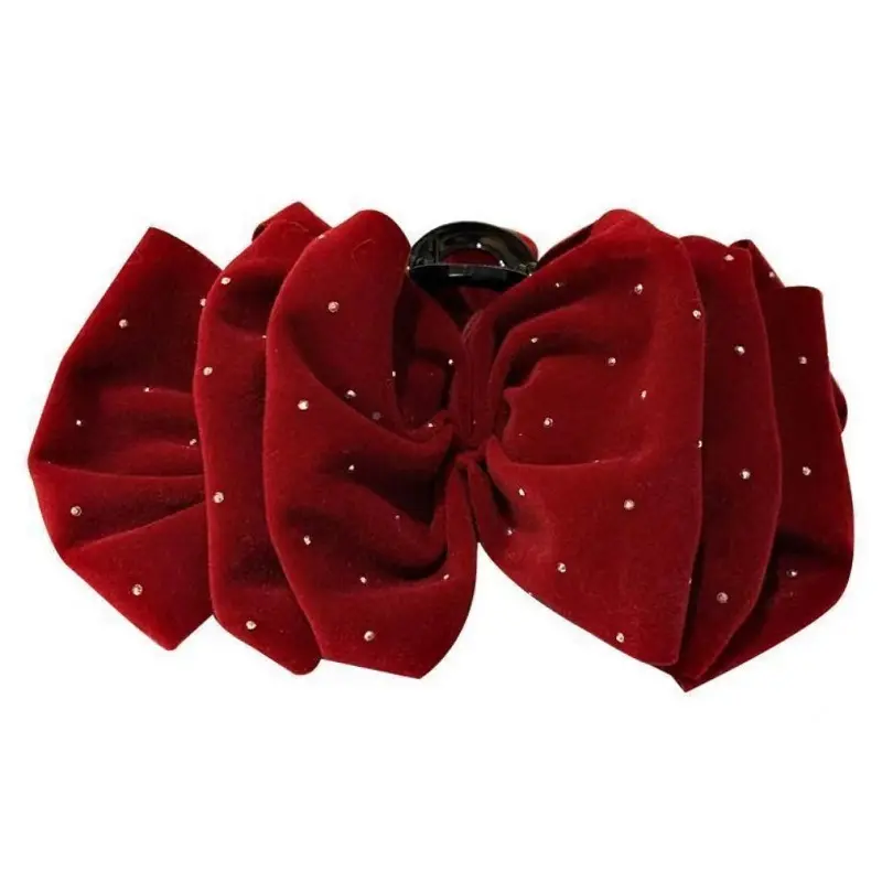 Elegant Large Solid Color Velvet Diamond-Studded Bow Hair Clips Women Girl Hair Claws Hairpin Headdress Hair Accessories