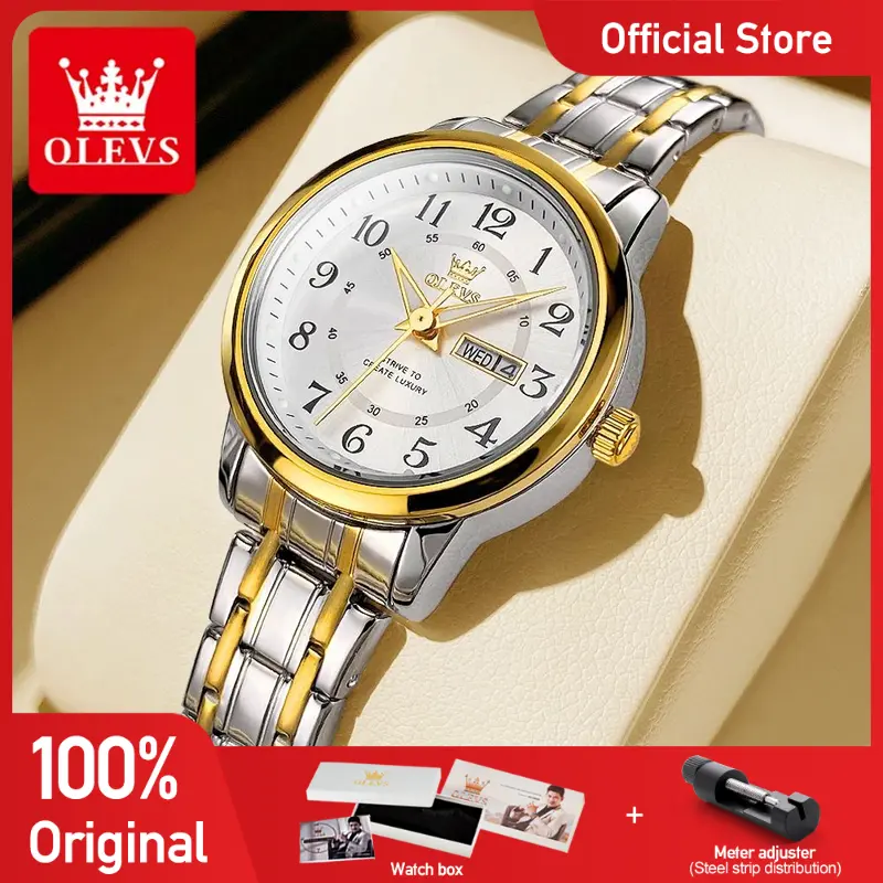 OLEVS 2891 Woman Watch Waterproof Luminous Quartz Wristwatch Day Date Watch Bracelet Set Genuine Product Gift Box Original Reloj