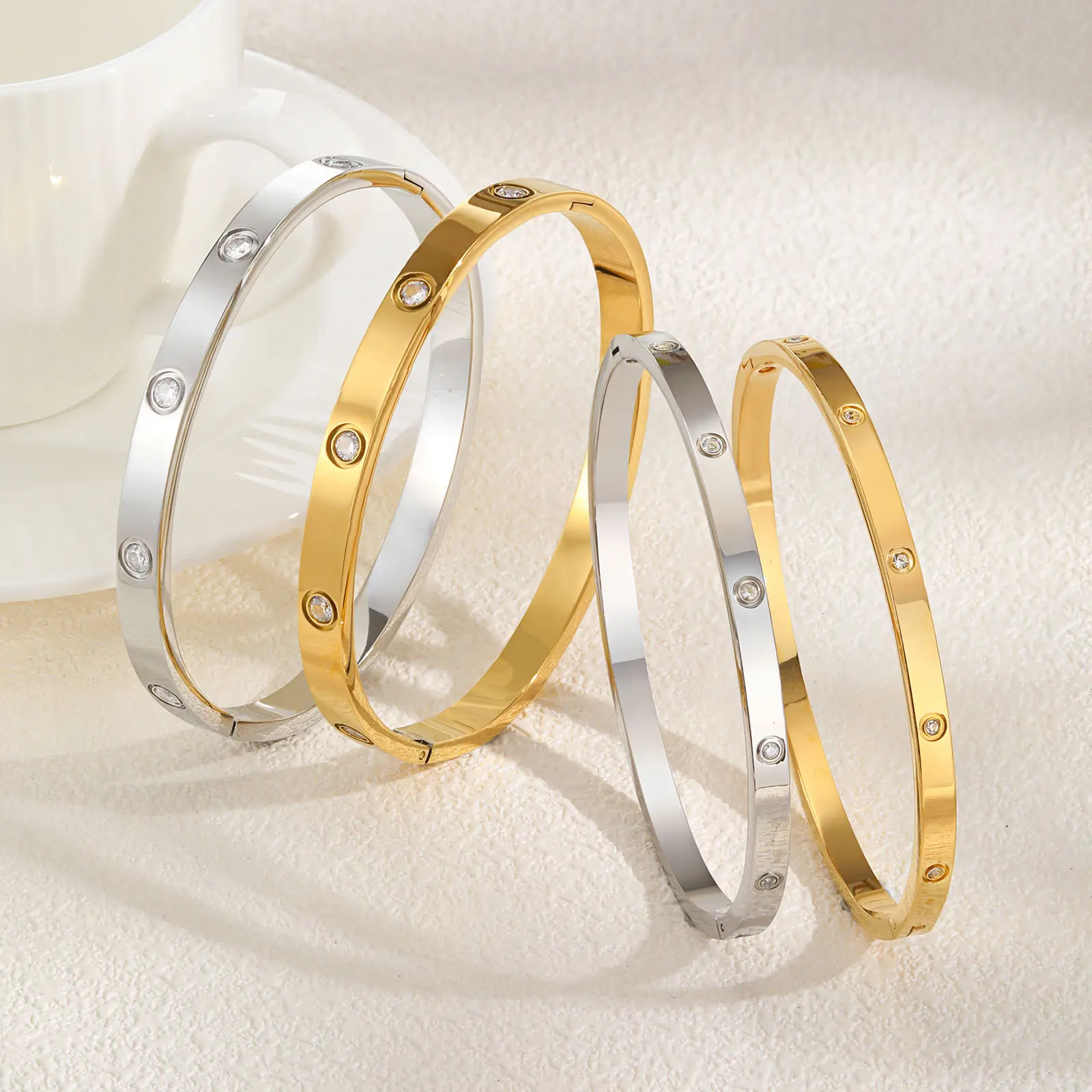 Vnox Waterproof Luxury Bangles Round Zircon For Women,Stainless Steel Classic Wrist Bracelets,Hand Jewelry Mother's Day Card