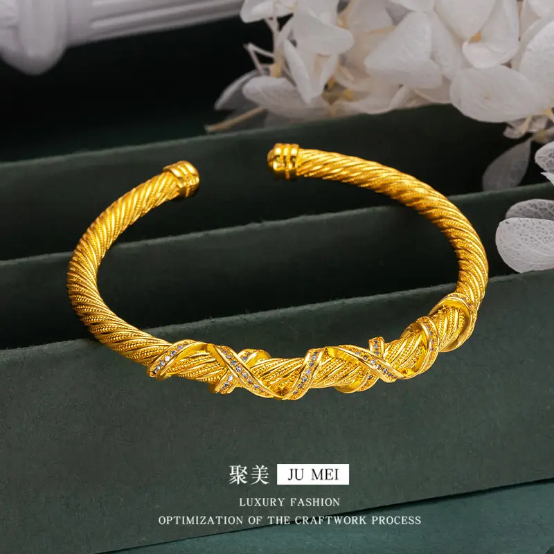 9999 24Kreal gold store The same gold lady's opening bracelet weaves Fried Dough Twists series beautiful gift