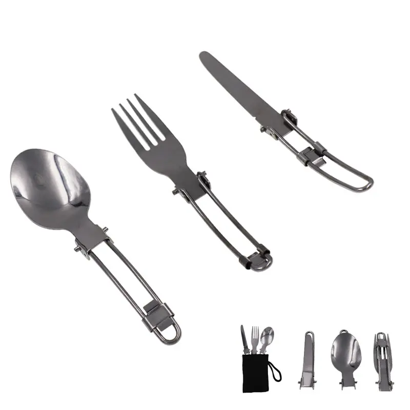 3 pcs 1 set Portable Outdoor Camping Travel Picnic Foldable Stainless Steel Spoon Fork Knife Tableware Cutlery Set