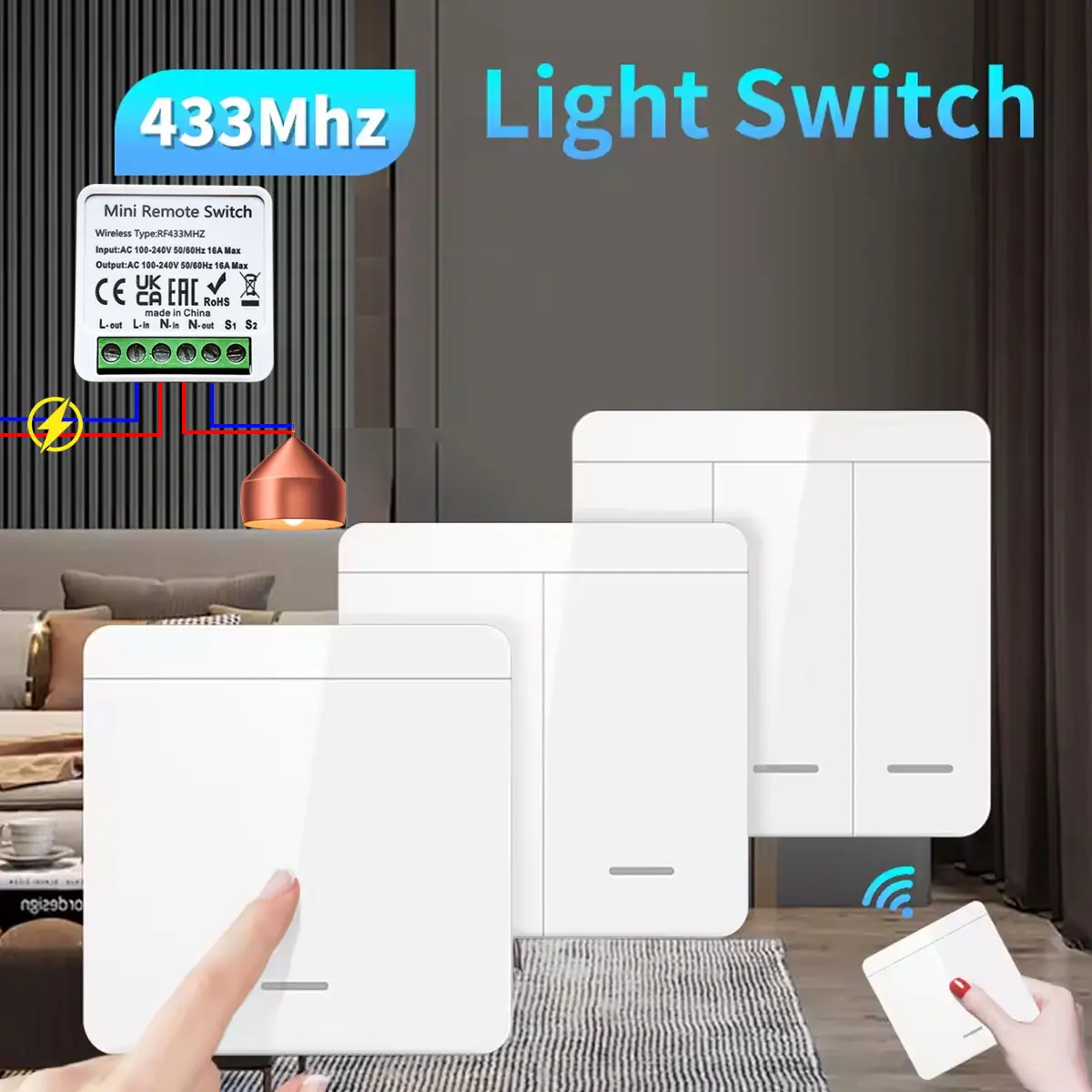 RF 433MHZ Mini Smart Switch LED Light Switch 100-220V 86 Wall Panel Remote Control Relay Receiver 1/2/3 Gang For Home Lamp Fan