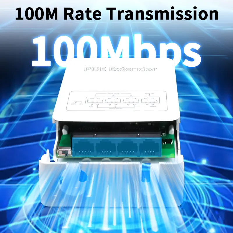 HORACO 4 Port POE Extender 100M Outdoor Rainproof POE Repeater IP30 VLAN 44-57V 30W for POE Camera Wireless AP