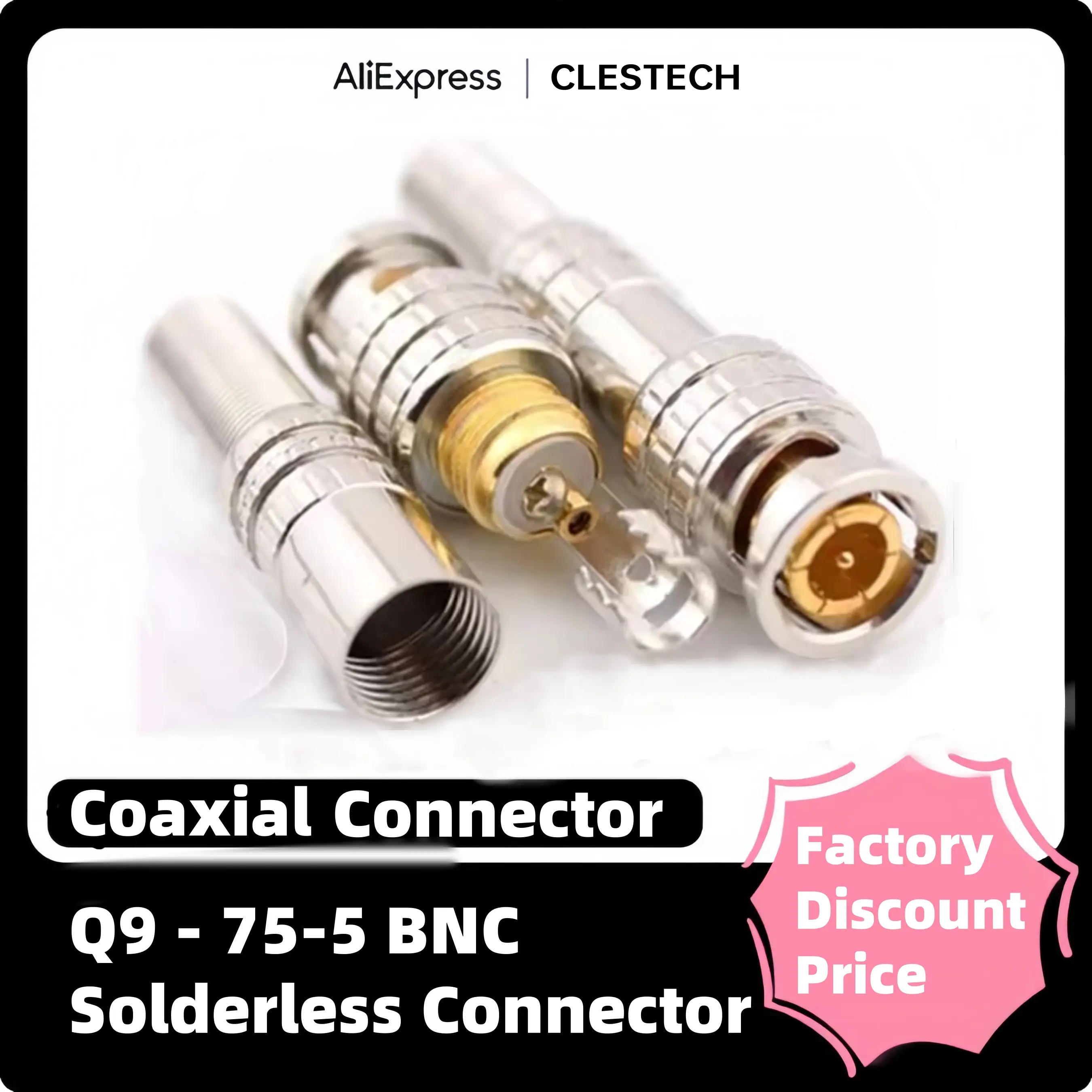 BNC Solderless Connector Q9 - 75-5 Coaxial for HD Video & CCTV Monitor, Welding-Free BNC Female Plug, Low Signal Loss Connector
