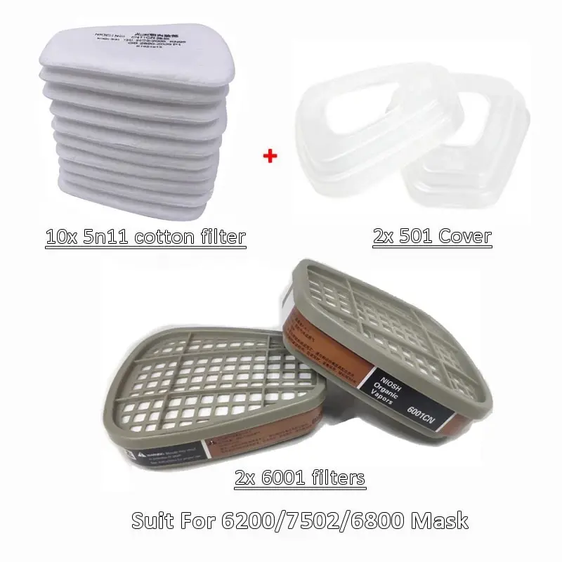 Organic 6001 Respirator Cartridge 5N11 Cotton Filter 501 Set Replace For 3m Gas Mask 6200/6800/7502 Painting Mask Accessories