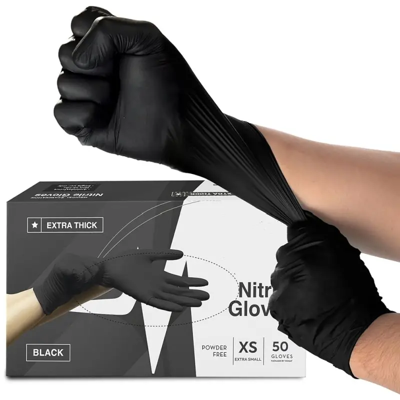 4Mil Black Nitrile Gloves Disposable Non-Sterile Textured Industrial Gloves for Auto Mechanic Household Cleaning Kitchen Tattoo