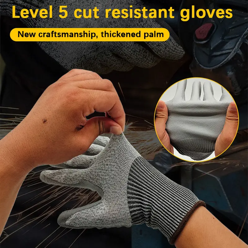 Cut-resistant gloves, anti-slip, wear-resistant, work protection gloves, PU coated, scratch-resistant